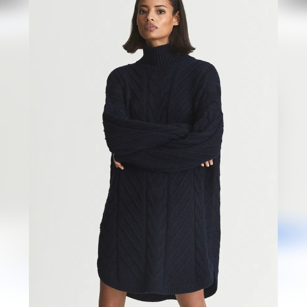 NWT Reiss Laura Navy Cable Knit Tunic Dress